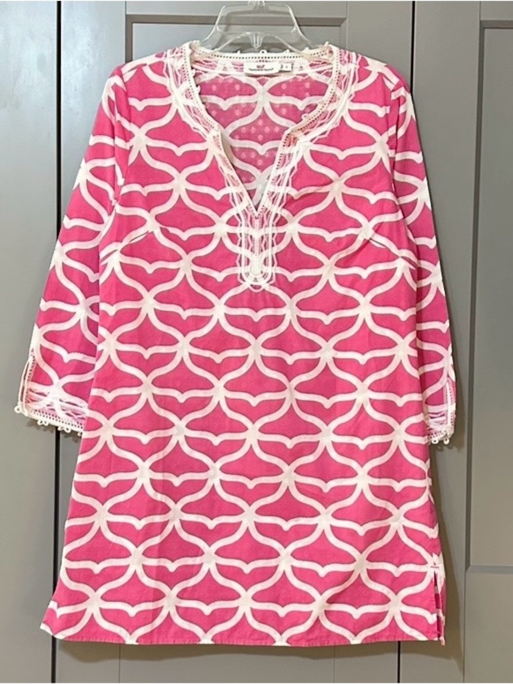Vineyard Vines Whale Tail Print Tunic Dress Cover Up Cotton Pink Womens Sz Small